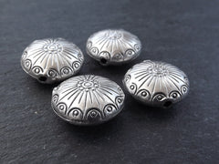 Silver Saucer Beads, Scalloped, Dot, Statement Beads, Hollow Beads, Ethnic Beads, Tribal Beads, Matte Antique Silver Plated - 20mm - 4pcs