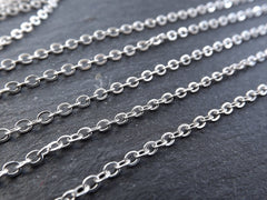 2.5mm Delicate Cable Chain  - Matte Silver Plated - 1 Meter  or 3.3 Feet