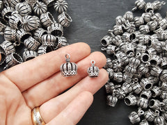 2 Ornate Tassel Caps - Medium Size -  Matte Antique Silver Plated Round Bead caps