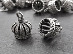 2 Ornate Tassel Caps - Medium Size -  Matte Antique Silver Plated Round Bead caps