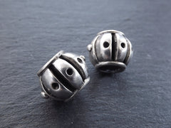 Large Round Barrel Beads - Matte Silver Plated Brass - 2p