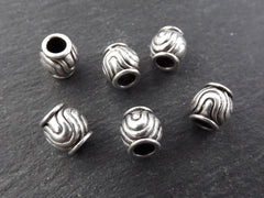 Large Round Ripple Wave Detail Bead Spacers - Matte Antique Silver Plated Brass - 6pc