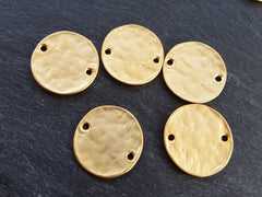 5 Plain Round Rustic Disc Connectors  Jewelry Making Supplies Findings - 22k Matte Gold Plated