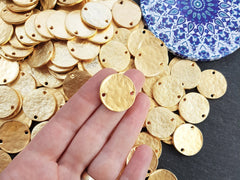 5 Plain Round Rustic Disc Connectors  Jewelry Making Supplies Findings - 22k Matte Gold Plated