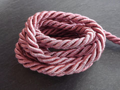 Crushed Rose Pink 7mm Twisted Rayon Satin Rope Silk Braid Cord - 3 Ply Twist - 1 meters - 1.09 Yards