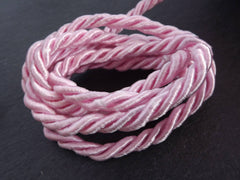 7mm Palace Rose Pink Rope Cord Twisted Rayon Satin Rope Silk Braid, Twisted Rope Jewelry Necklace Cord - 3 Ply Twist - 1 meters - 1.09 Yards