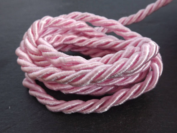 7mm Palace Rose Pink Rope Cord Twisted Rayon Satin Rope Silk Braid, Twisted Rope Jewelry Necklace Cord - 3 Ply Twist - 1 meters - 1.09 Yards