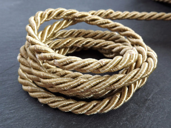 Sandcastle Beige 7mm Twisted Rayon Satin Rope Silk Braid Jewelry Cord Home Decor - 3 Ply Twist - 1 meters - 1.09 Yards