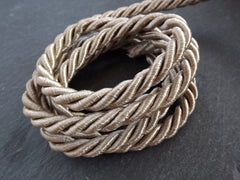 Latte Beige 7mm Twisted Rayon Satin Rope Silk Braid Cord - 3 Ply Twist - 1 meters - 1.09 Yards