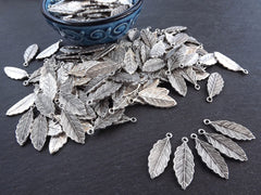 5 Leaf Pendant Charms Earring Bracelet Components Findings Jewelry Making Supplies Matte Antique Silver Plated