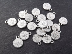 20 Mini Replica Round Coin Charms - Matte Silver Plated