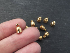 10 Mini Cord Cone Tassel Cap Ends with Loop - 22k Matte Gold Plated