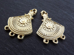 Fan Drop Shaped Multi Strand Link Connector Necklace Finish Gold Earring Chandelier, Fan Shape, Gold Pendant 22k Matte Gold Plated- 2pc