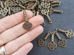 Chinese Flower Knot Charm Pendant Antique Bronze Plated Jewelry Making Supplies - 4pc