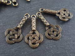 Chinese Flower Knot Charm Pendant Antique Bronze Plated Jewelry Making Supplies - 4pc