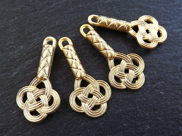 Chinese Flower Knot Charm Pendant 22K Matte Gold Plated Jewelry Making Supplies - 4pc