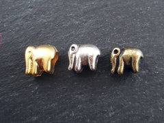 4 Elephant Slide Beads - Matte Antique Silver Plated