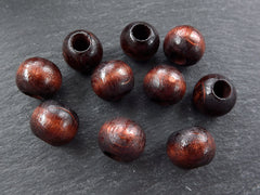 Natural Round Wood Beads Dark Brown Dyed Varnished Plain Simple Round Smooth Ball Bead Spacers Large Hole - 13mm - 10 pcs