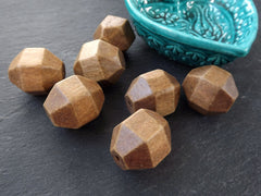 Large Hexagon Wood Beads Dark Brown Dyed Satin Varnished Hexagonal Prism Tribal Bead Spacers, 27x22mm - 2pcs