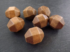 Large Hexagon Wood Beads Dark Brown Dyed Satin Varnished Hexagonal Prism Tribal Bead Spacers, 27x22mm - 2pcs