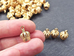 4 Ornate Tassel Caps - Small Size - 22k Matte Gold Plated Round Bead caps