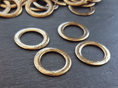 4 LargeTextured Flat Ring Closed Loop Circle Pendant Connector - Antique Bronze Plated - 4 PC