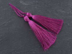 Long Magenta Purple Silk Thread Tassels -  3 inches - 77mm  - 2 pc