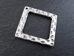 Hammered Square Pendant Non Tarnish Turkish Jewelry Supplies Findings Components Matte Antique Silver Plated