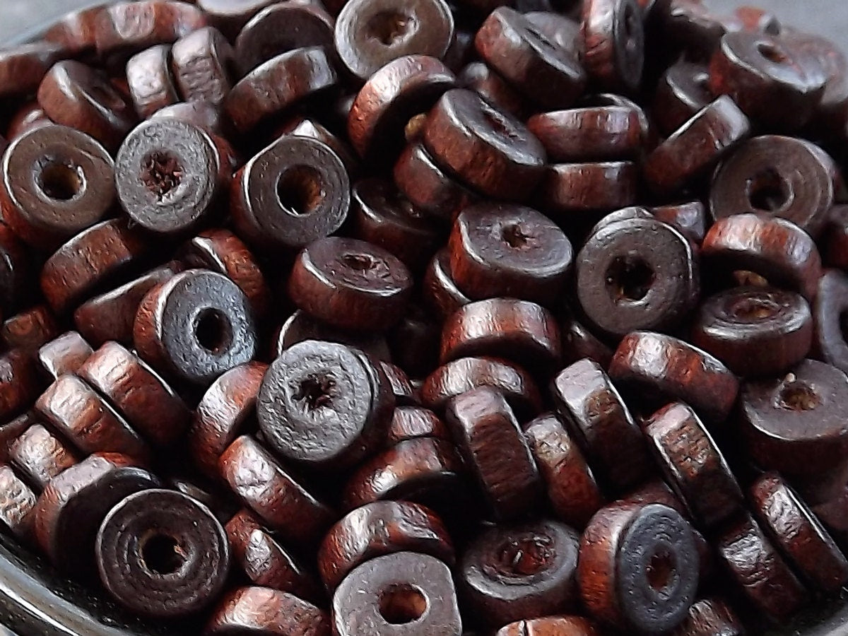Natural Round Rondelle Heishi Wood Beads Dark Brown Dyed Varnished Plain Round Smooth Ball Bead Spacers 8mm - Choose 50pcs, 200pcs or 400pcs