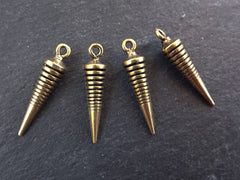 Bronze Spike Charm Pendant, Pendulum Charms Pendants, Minimalist, Gradient Lines, Antique Bronze Plated, 4pc