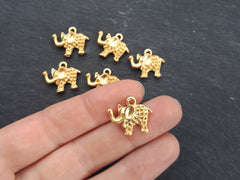 Mini Elephant Pendant Charms, Gold Elephant Charm, Rustic Artisan Bracelet Charm, 22k Matte Gold Plated