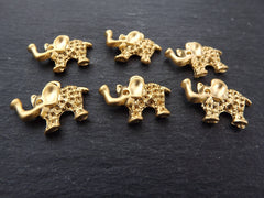 Mini Elephant Pendant Charms, Gold Elephant Charm, Rustic Artisan Bracelet Charm, 22k Matte Gold Plated