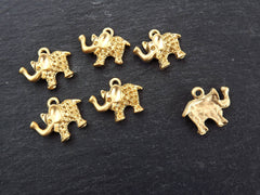 Mini Elephant Pendant Charms, Gold Elephant Charm, Rustic Artisan Bracelet Charm, 22k Matte Gold Plated