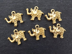 Mini Elephant Pendant Charms, Gold Elephant Charm, Rustic Artisan Bracelet Charm, 22k Matte Gold Plated