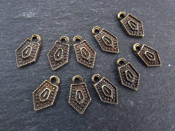 10 Mini Bronze Tribal Charms, Ethnic Charms, Pointed Charms, Drop Charms, Rustic Charms, Boho, Bohemian Jewelry, Antique Bronze Plated