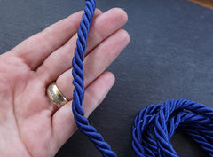 Royal Blue 7mm Twisted Rayon Satin Rope Silk Braid Cord - 3 Ply Twist - 1 meters - 1.09 Yards