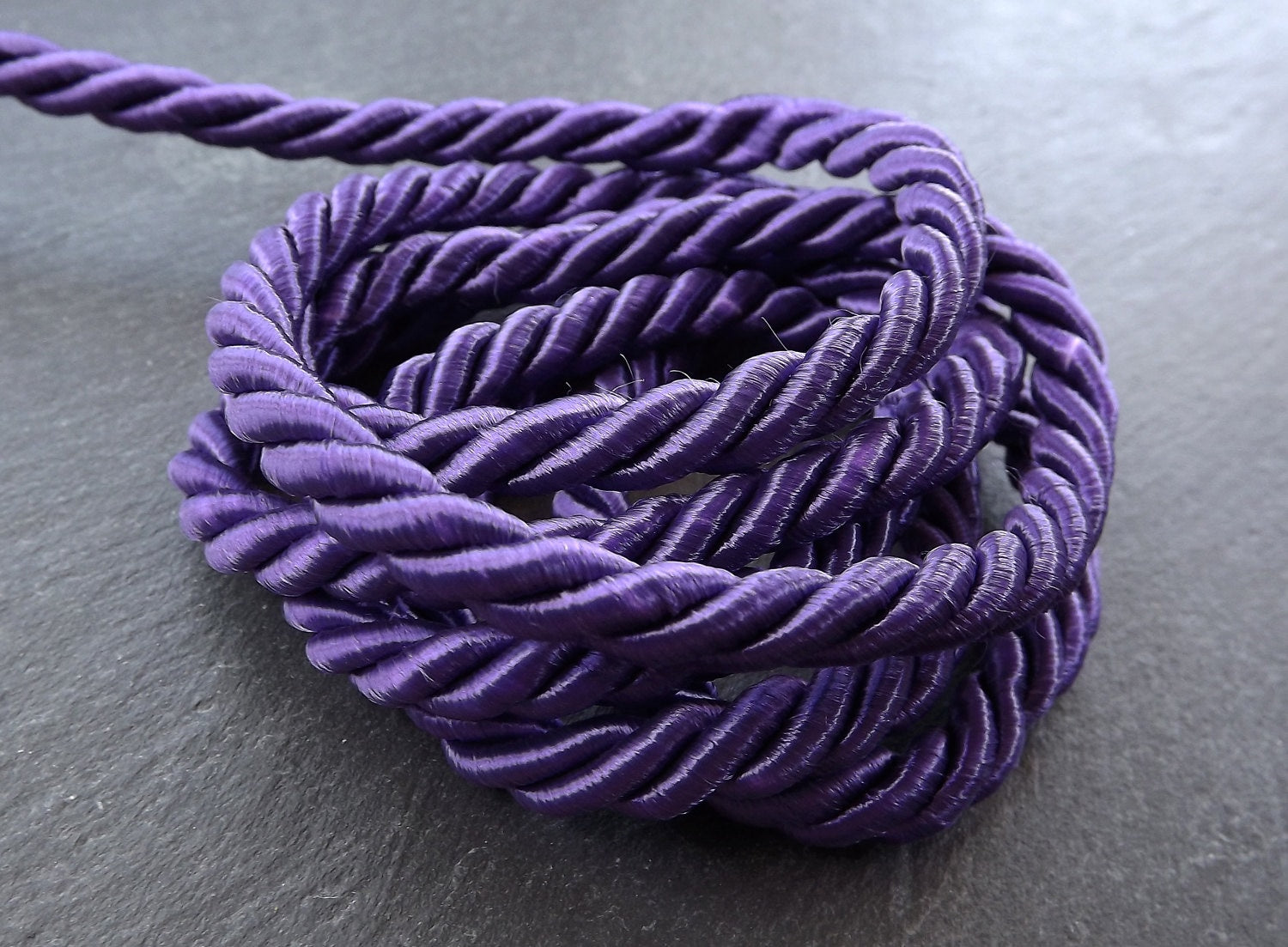 Northwestern Purple 7mm Twisted Rayon Satin Rope Silk Braid Cord - 3 Ply Twist - 1 meters - 1.09 Yards