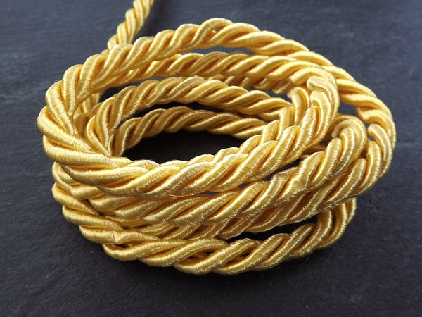 Macaroon Yellow 7mm Twisted Rayon Satin Rope Silk Braid Cord - 3 Ply Twist - 1 meters - 1.09 Yards