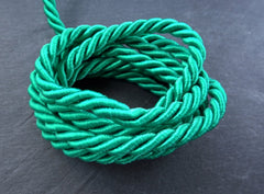 Teal Green 7mm Cord Rayon Satin Rope Silk Braid, Twisted Rope Jewelry Necklace Cord  - 3 Ply Twist - 1 meters - 1.09 Yards