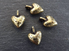 Rustic Heart Charm Pendants, Cast Chunky Love Heart Charm, Hammered Plump Heart Charms,  Antique Bronze Plated, 4pcs