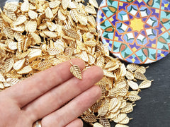 Leaf Charms Pendants, Stamped Leaf Drop Charms Autumn Leaves Fall, 22k Matte Gold Plated, 15pc