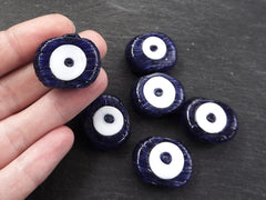 6 Navy Blue Evil Eye Nazar Glass Bead - Traditional Turkish Handmade Protective Lucky Amulet  26 mm - VALUE PACK