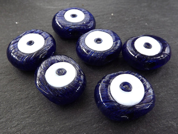 6 Navy Blue Evil Eye Nazar Glass Bead - Traditional Turkish Handmade Protective Lucky Amulet  26 mm - VALUE PACK