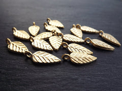 Leaf Charms Pendants, Stamped Leaf Drop Charms Autumn Leaves Fall, 22k Matte Gold Plated, 15pc