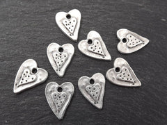 8 Small Double Silver Heart Charms Hammered Detail Love Boho Bohemian Rustic Charm Turkish Jewelry Supplies Matte Antique Silver Plated