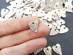 8 Small Double Silver Heart Charms Hammered Detail Love Boho Bohemian Rustic Charm Turkish Jewelry Supplies Matte Antique Silver Plated