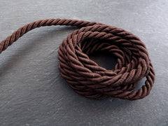 Pecan Brown 7mm Cord Rayon Satin Rope Silk Braid, Twisted Rope Jewelry Necklace Cord  - 3 Ply Twist - 1 meters - 1.09 Yards