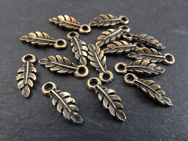 Small Leaf Pendant Charms, Mini Tiny Metal Leaves Bracelet Charms, Antique Bronze Plated 15pcs