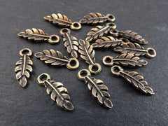 Small Leaf Pendant Charms, Mini Tiny Metal Leaves Bracelet Charms, Antique Bronze Plated 15pcs