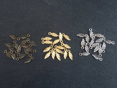 Small Leaf Pendant Charms, Mini Tiny Metal Leaves Bracelet Charms, Antique Bronze Plated 15pcs